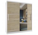 Šatní skříň se zrcadlem AVEIRO 133x218 cm BÍLÁ/DUB SONOMA